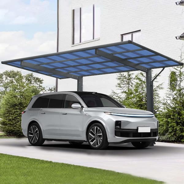 17 ft. W x 9 ft. D x 11 ft. H Outdoor Single Carport, Charcoal Aluminum Metal Frame, Polycarbonate Panels Car Port,Truck