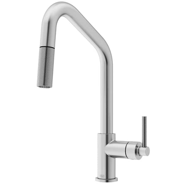 VIGO Utopia 14 in. H Single Handle Pull-Down Sprayer Kitchen Bar Faucet in Stainless Steel
