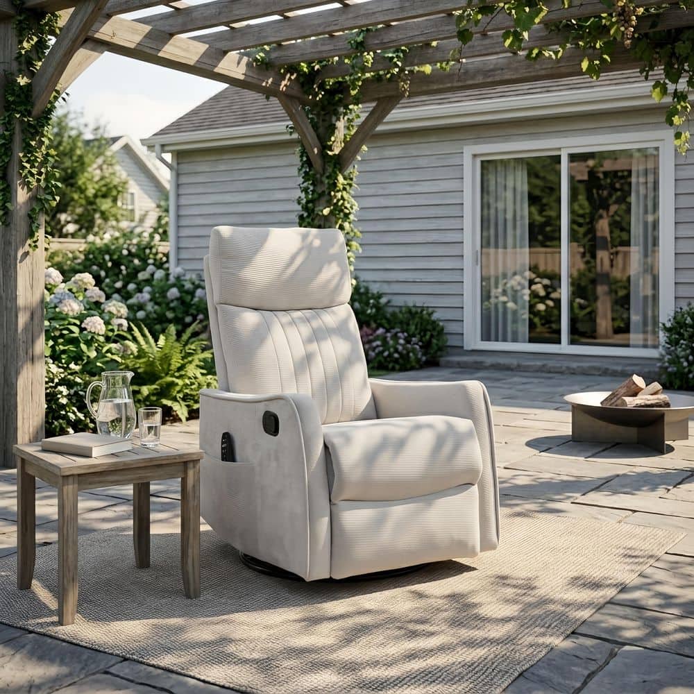Beige 1-Piece Metal Frame Outdoor/Indoor Recliner Chair with Heat and Massage price history on PriceWatchPro