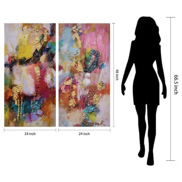 "Colorful Symphony I & II" Crystallus Epoxy Coated Wrapped Glossy Canvas Unframed Wall Art, 48 in. x 24 in.