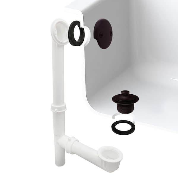 14" White Tubular Bath Waste & Overflow Assembly with Twist & Close Drain Plug and 2-Hole Faceplate, Oil Rubbed Bronze
