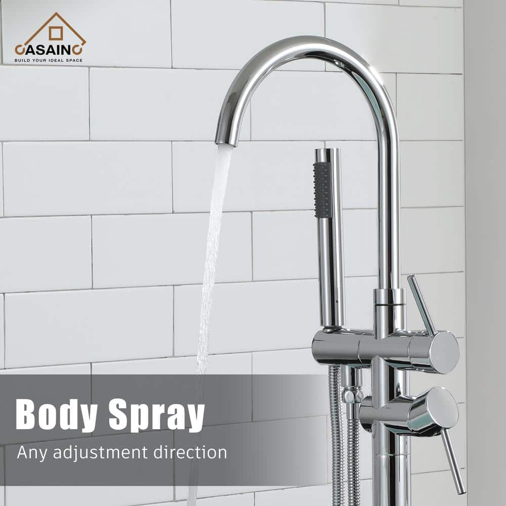 Chrome Freestanding High-Arc Tub Faucet with Hand Shower