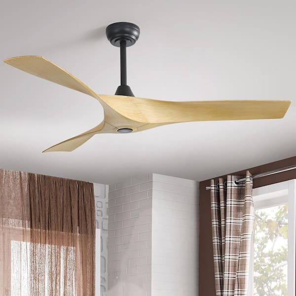 52 in. Modern Black Indoor 6-Speed ABS White Wood Grain Blades Downrod Mount Standard Ceiling Fan with 3-Size Downrods