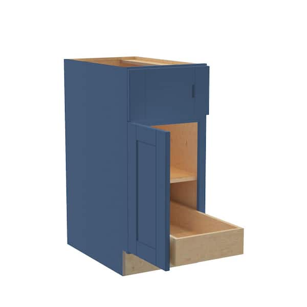 Home Decorators Collection Washington Vessel Blue Plywood Shaker Assembled Base Kitchen Cabinet FH 1 ROT Sft Cls Left 15 in W x 24 in D x 34.5 in H