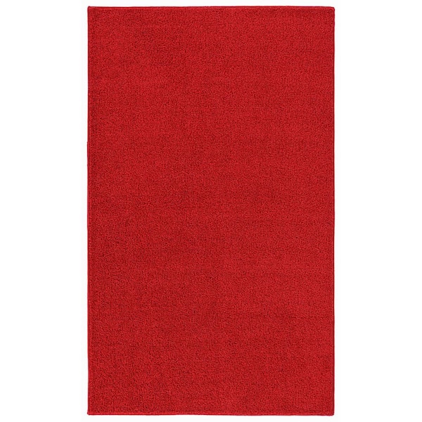 Palmer Plush 3 ft. x 5 ft. Classic Red Washable Non Slip Solid Color Area Rug