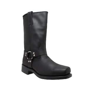 Men's Wide 11 Black Full-Grain Oiled Leather Harness Boot