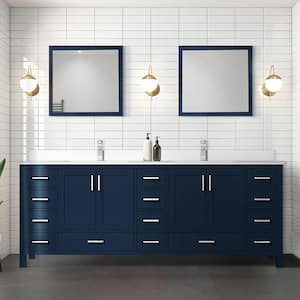 Jacques 84 in. W x 22 in. D Navy Blue Bath Vanity, Cultured Marble Top, Faucet Set, and 34 in. Mirror