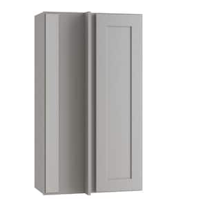 Newport Pearl Gray Painted Plywood Shaker Assembled Blind Corner Kitchen Cabinet SftCls L 24 in. W x 12 in. D x 42 in. H