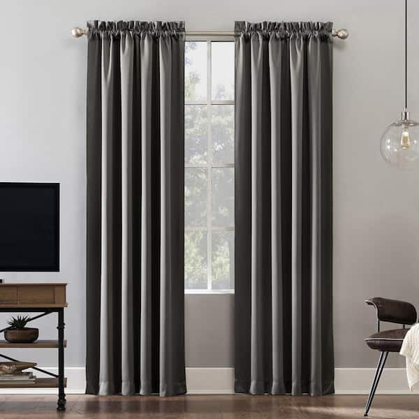 Alna Theater Grade Gray Polyester 52 in. W x 63 in. L Rod Pocket 100% Blackout Curtain (Single Panel)