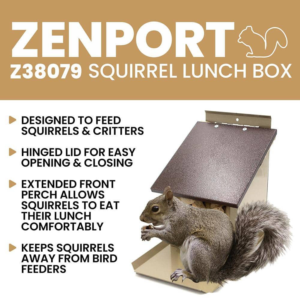 Beige and Brown Metal Squirrel Lunch Box Hopper Feeder