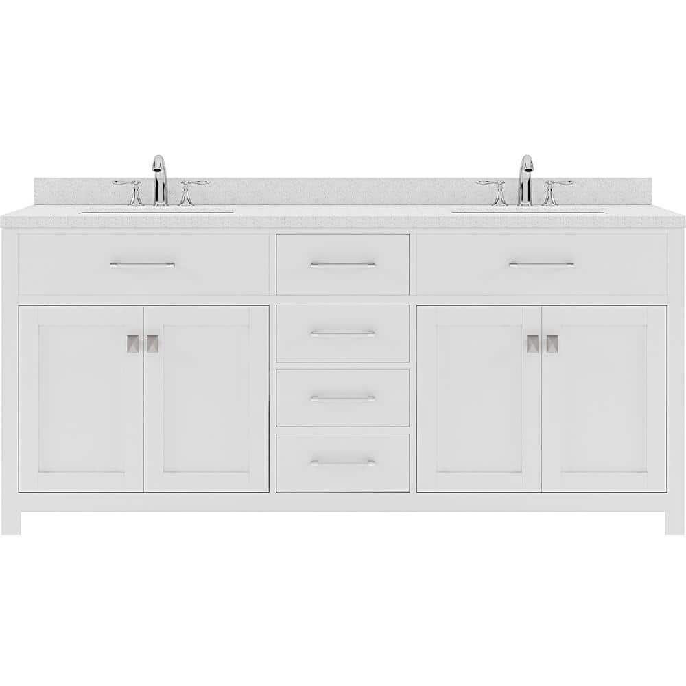 Caroline 72" White Double Vanity with Quartz Top and Square Sinks