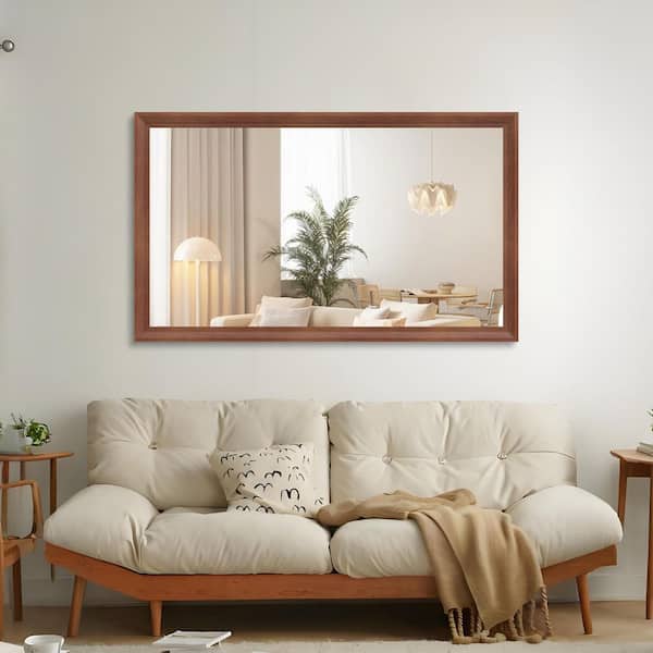 Walnut 60.00 in. W x 36.00 in. H Modern Rectangle Aluminium Framed Wall Mirror