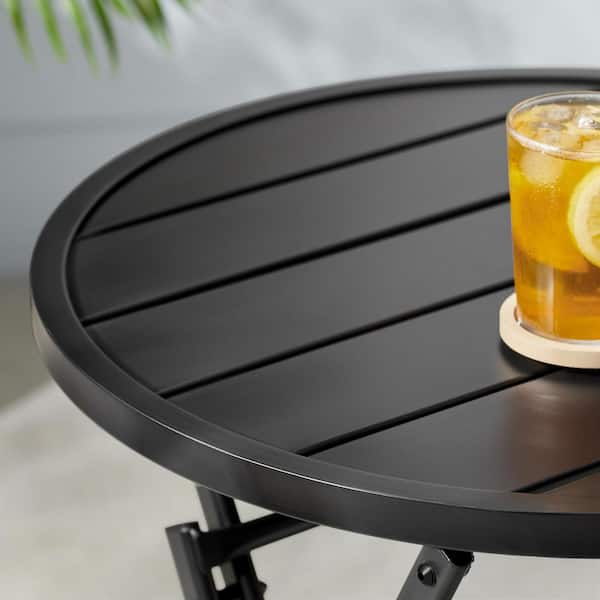 StyleWell Black Round Metal Folding Outdoor Bistro Table FTS41037