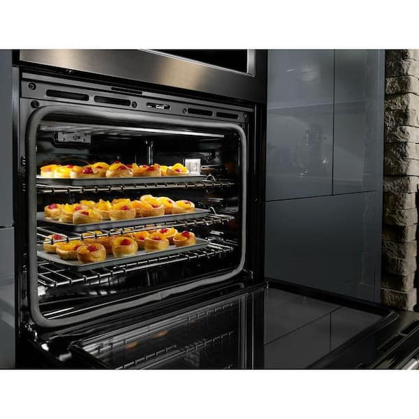 30 in. Electric Even-Heat True Convection Wall Oven with Built-In Microwave in Black Stainless
