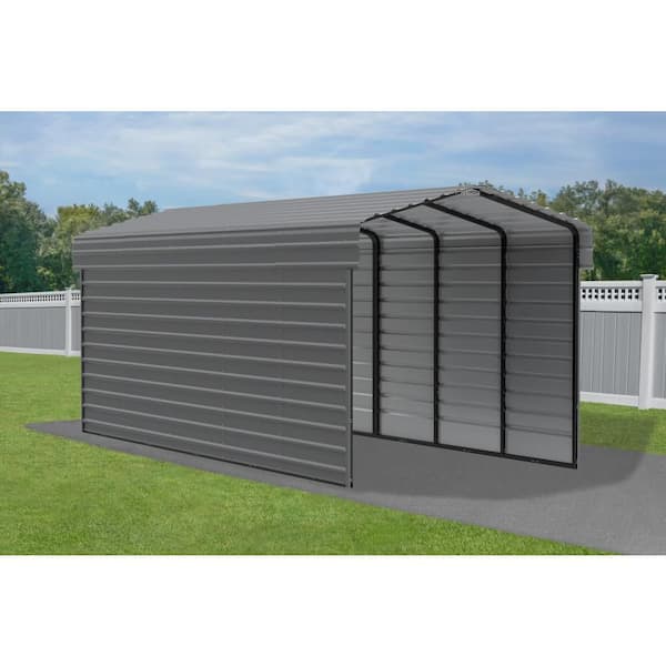 Arrow 10 ft. W x 24 ft. D x 9 ft. H Charcoal Galvanized Steel Carport with 2-Side Wall Kits