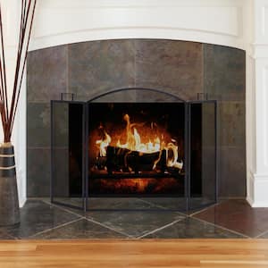 Classic Black Steel 3-Panel Fireplace Screen
