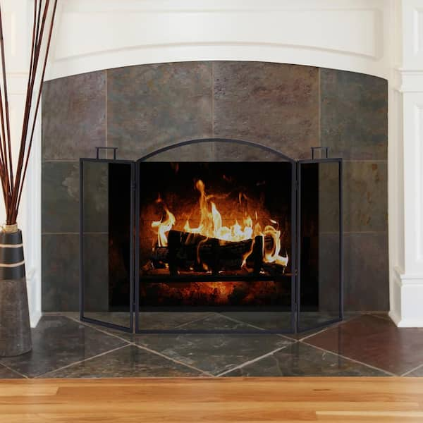 Pleasant Hearth Classic Black Steel 3-Panel Fireplace Screen