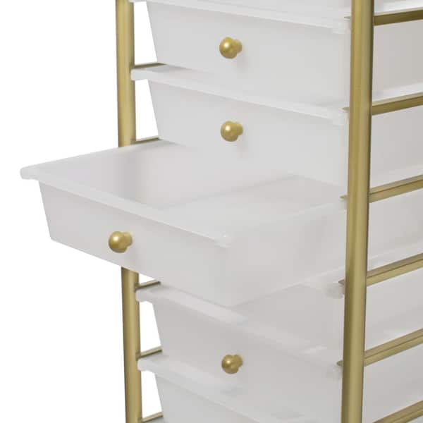 10 Drawer Rolling Storage Cart, 10 Drawer Rolling Storage Cart With Plastic Drawers Gold