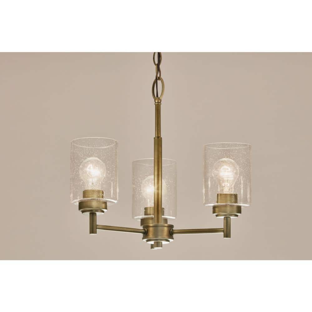 Natural Brass Mini Chandelier with Clear Seeded Glass
