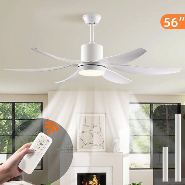 56 in. Modern Downrod Mount Ceiling Fan with Light Kit, 6 ABS Blades, 3-Color LED Light, DC Motor with 6 Speeds, Remote