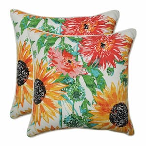 Floral Yellow Square Outdoor Square Throw Pillow 2-Pack