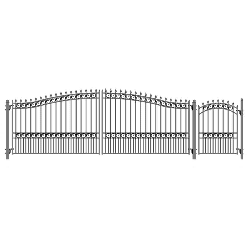 ALEKO London Style 18 ft. x 6 ft. with Pedestrian Gate Black Steel ...