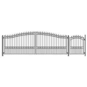 London Style 18 ft. x 6 ft. with Pedestrian Gate Black Steel Swing Dual Driveway Fence Gate