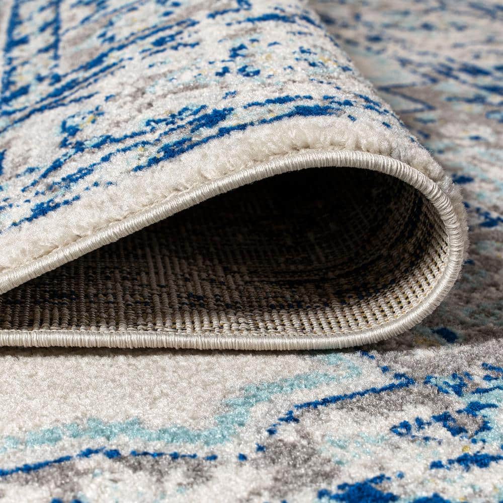 Reversible Medallion Blue and Ivory Synthetic Area Rug - 5x8 Feet