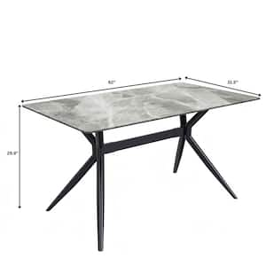 Elega Modern Dining Table 62 in. Sintered Stone Rectangular Top and 4-Legs Stainless-Steel in Light Grey Seats 8