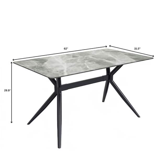 Elega Modern Dining Table 62 in. Sintered Stone Rectangular Top and 4-Legs Stainless-Steel in Light Grey Seats 8