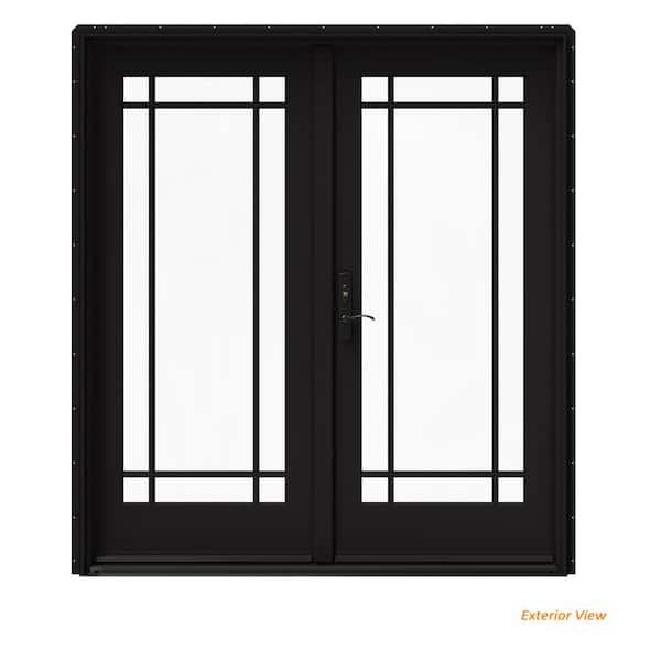 72 in. x 80 in. W-5500 White Clad Wood Right-Hand 15 Lite French Patio Door  w/Unfinished Interior