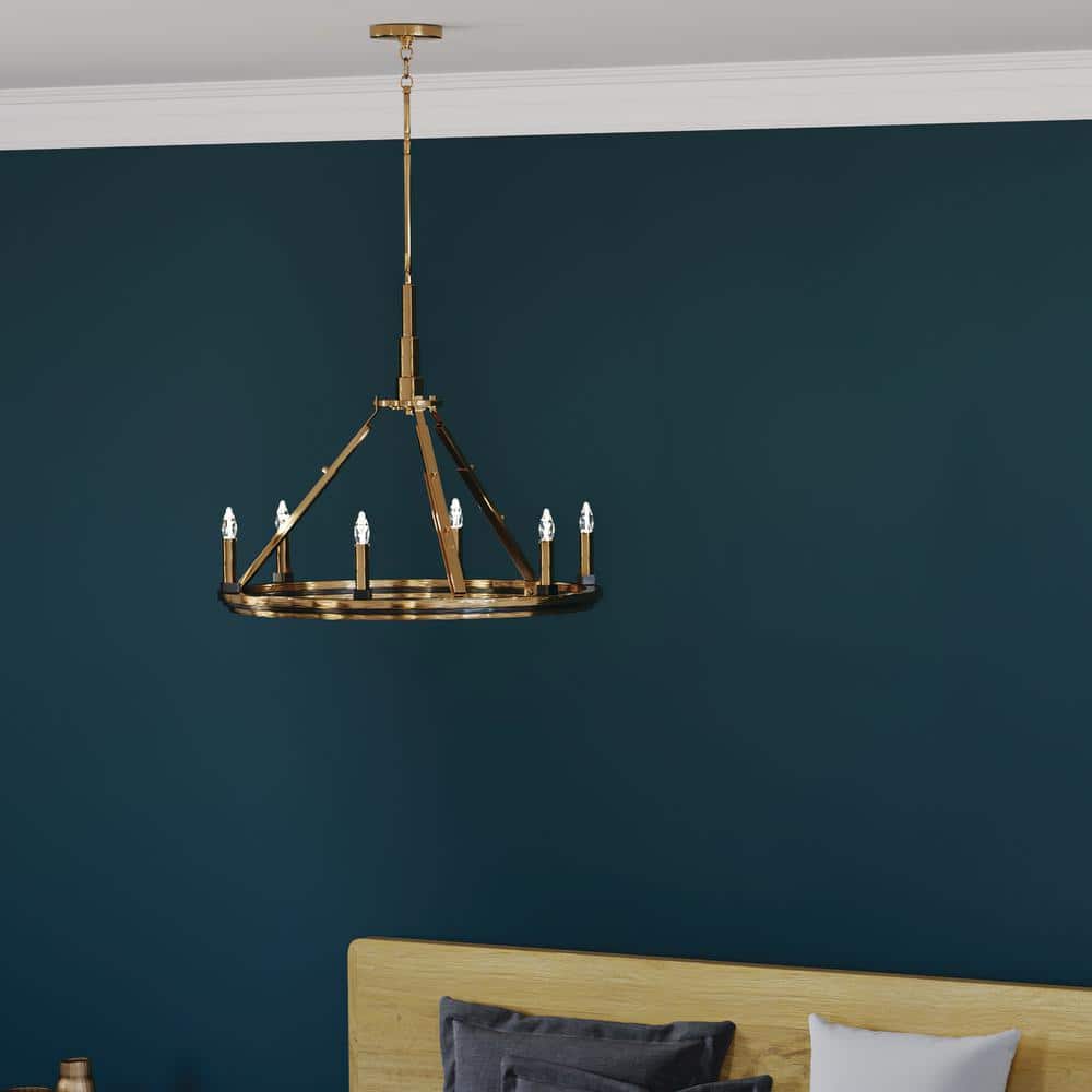Emmala 6-Light Brushed Natural Brass Art Deco Chandelier