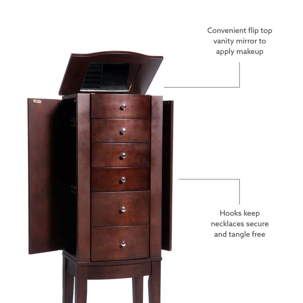 Contemporary Merlot Black Lined Freestanding Jewelry Armoire