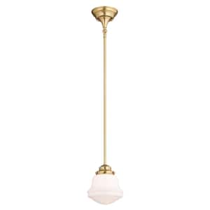 Huntley Gold Brass 1-Light Pendant Light LED Compatible Farmhouse Mini Pendant Ceiling Fixture White Schoolhouse Glass
