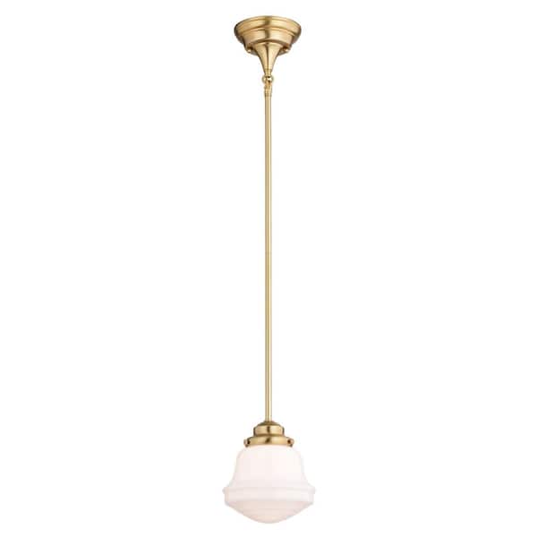 VAXCEL Huntley Gold Brass 1-Light Pendant Light LED Compatible Farmhouse Mini Pendant Ceiling Fixture White Schoolhouse Glass