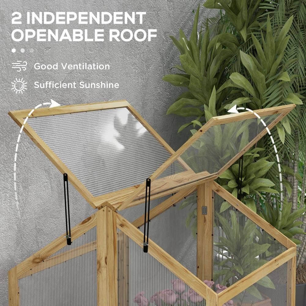 Natural Fir Wood Raised Garden Bed with Polycarbonate Greenhouse
