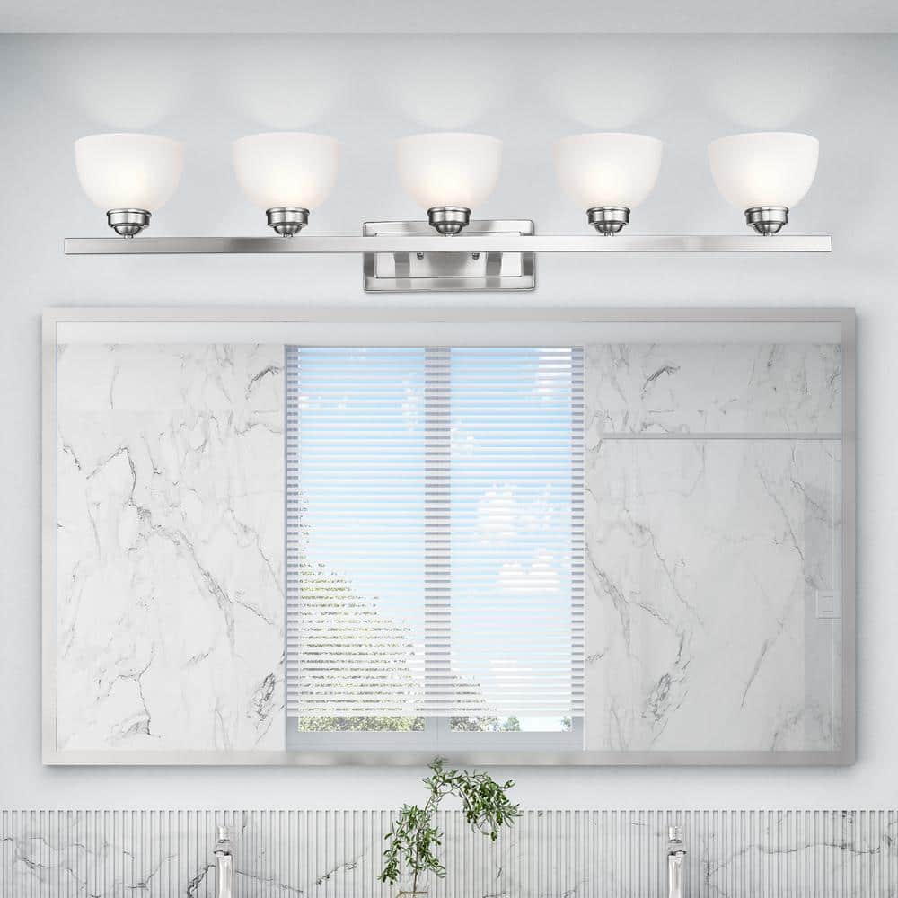 Somerset Brushed Nickel 5-Light Bath Vanity with Satin Glass
