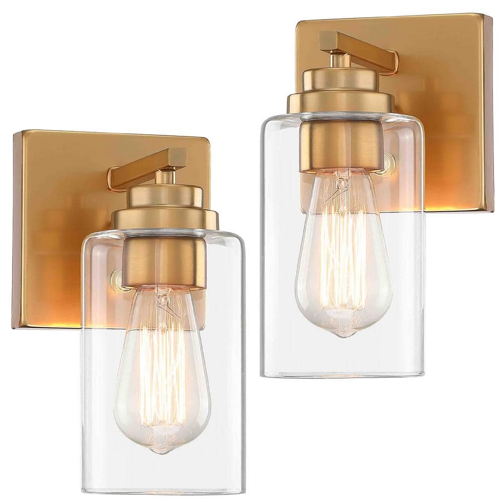 Pia Ricco 5 in. 1-Light Aged Brass Wall Mount Lantern Sconces with