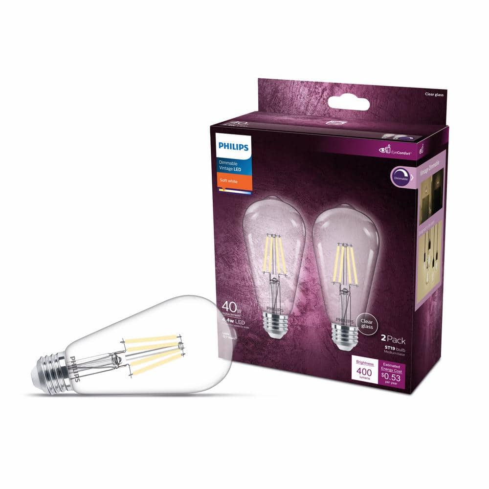 Philips Clear Glass Vintage LED Dimmable Bulbs, 2-Pack