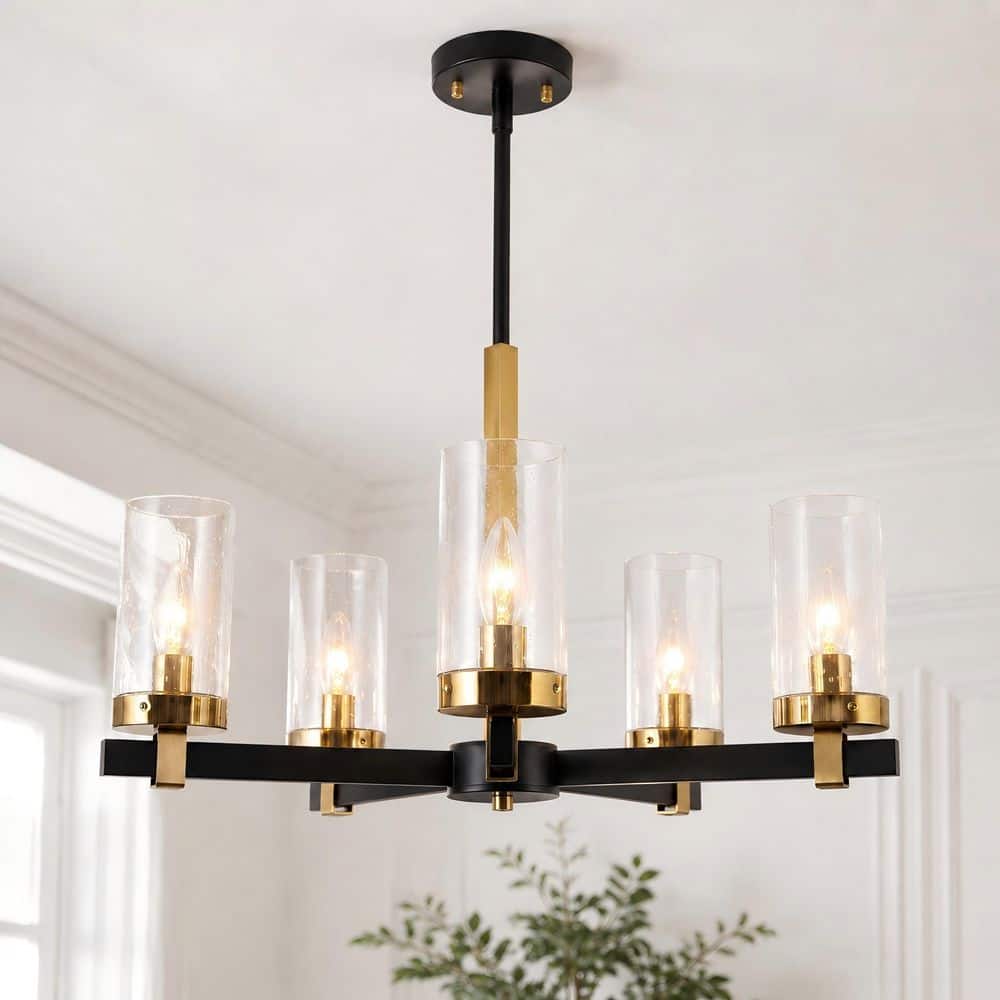Zevni 22 in. 5-Light Brass Gold Dining Room Chandelier, Seeded
