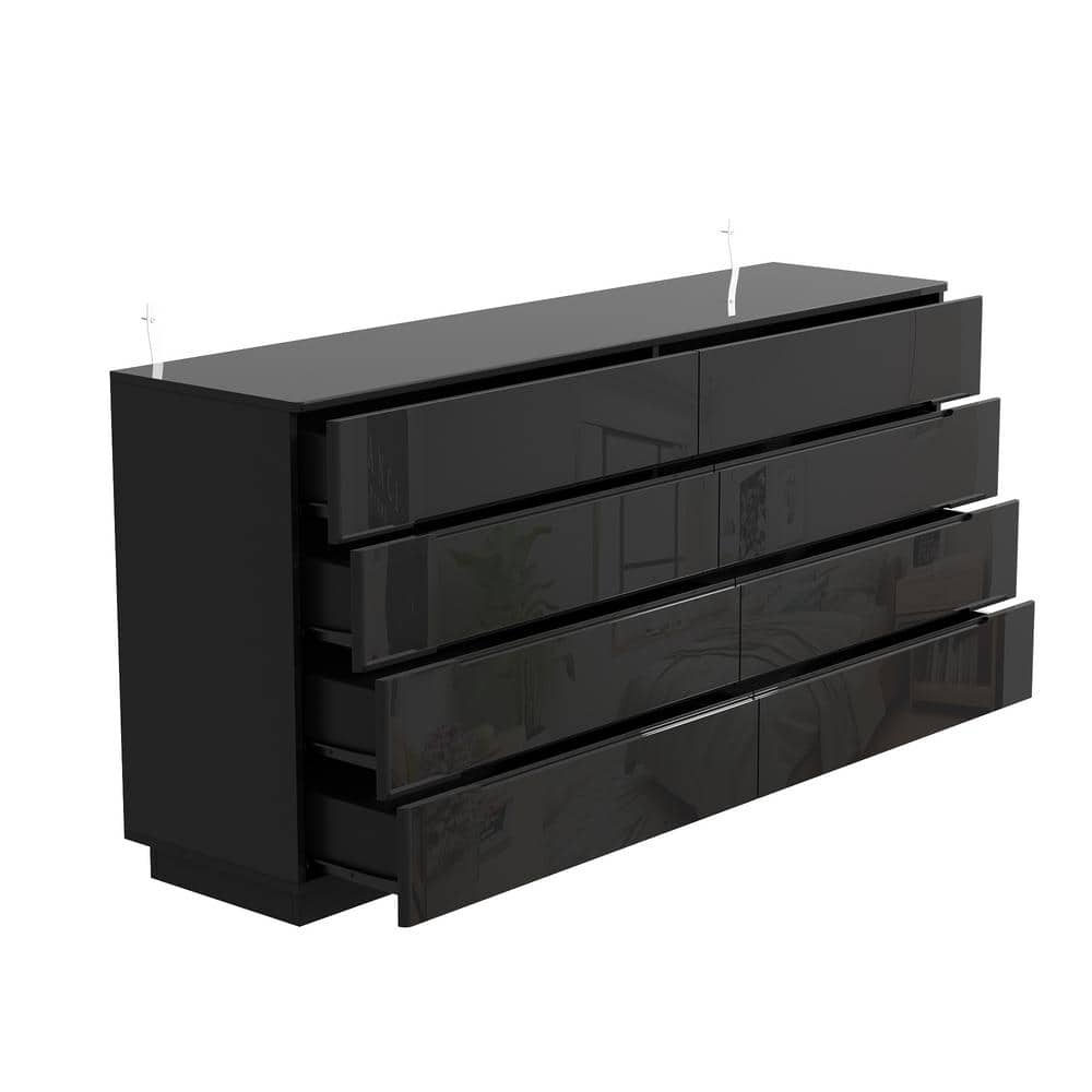 Black High Gloss 63" Double Dresser with LED Lights