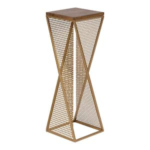 Elita 9.6 in W Rustic Brown Square MidCentury Wood and Metal End Table