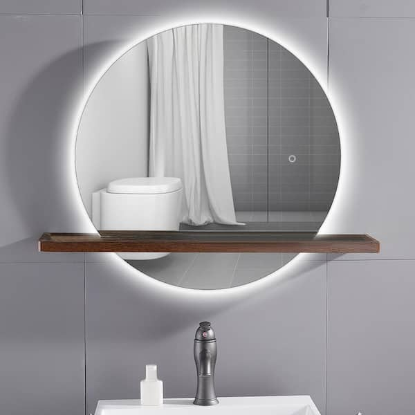 Wervin Beveled Lighted with Shelves Bathroom Mirror