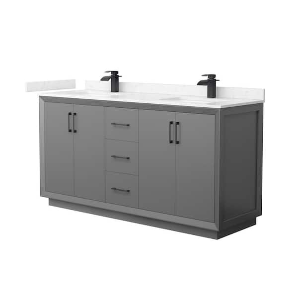 Wyndham Collection Strada 66 in. W x 22 in. D x 35 in. H Double Bath Vanity in Dark Gray with Carrara Cultured Marble Top