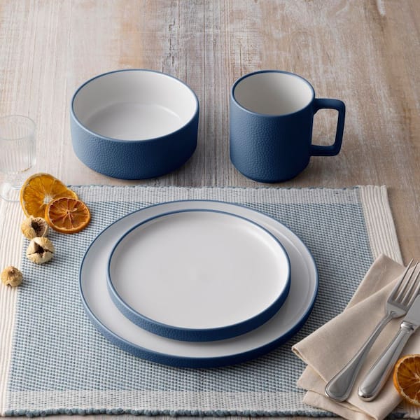 Colortex Stone Blue Porcelain 4-Piece Place Setting, Service for 1