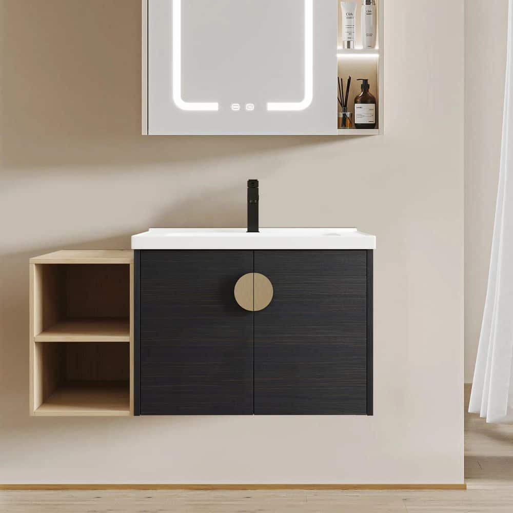 39.80 in. W x 18.50 in. D x 20.70 in. H Floating Wall-Mounted Bath Vanity in Black Chestnut with White Resin Top price history on PriceWatchPro