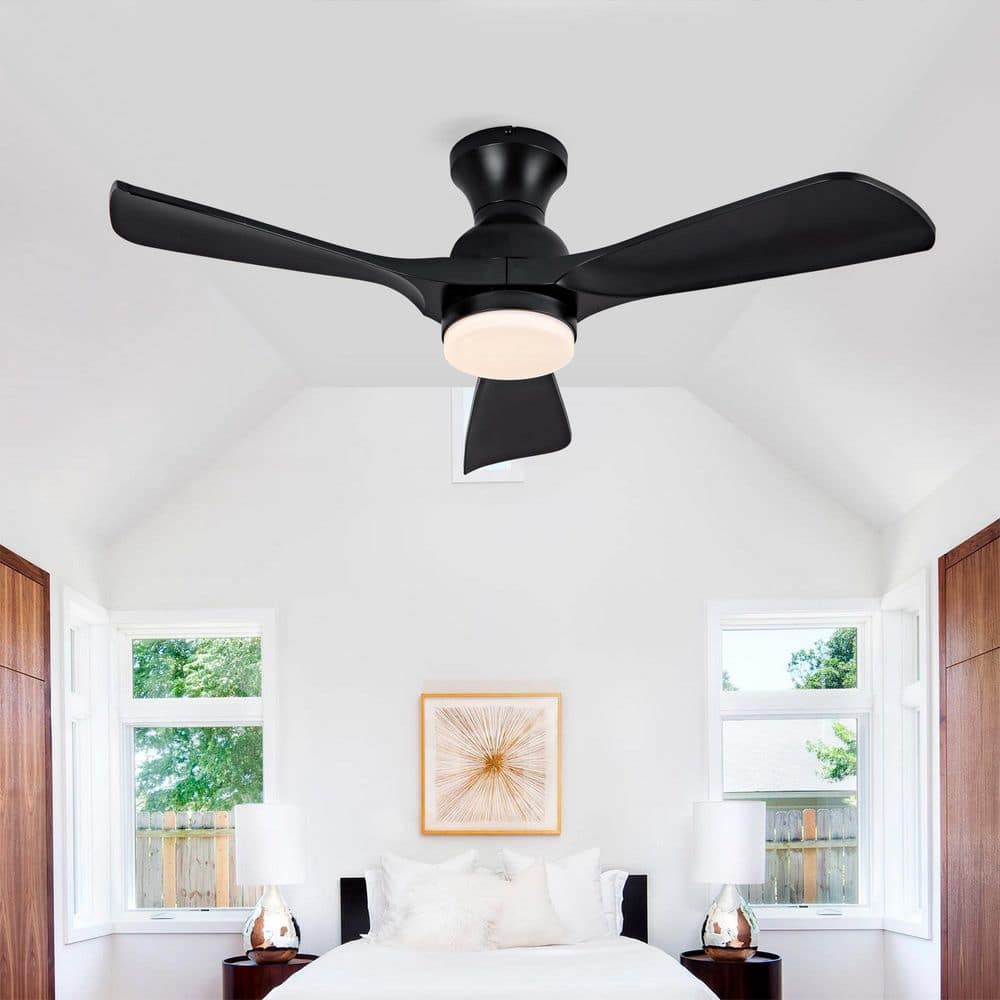 42 in. Indoor/Outdoor Black Flush Mount Standard Ceiling Fan with 3 ABS Wood Blades, Noiseless DC Motor and Remote price history on PriceWatchPro