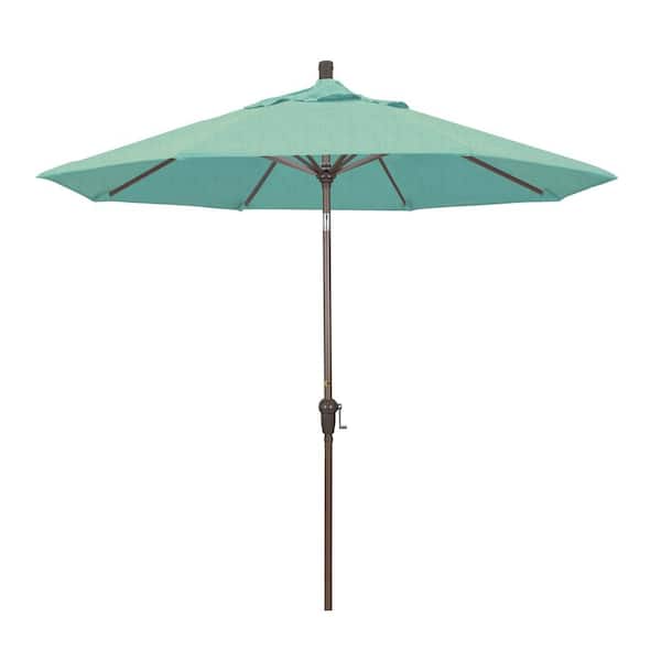 California Umbrella 9 ft. Outdoor Market Patio Umbrella Champagne Aluminum Pole Aluminum Ribs Auto Tilt Crank Lift in Sunbrella