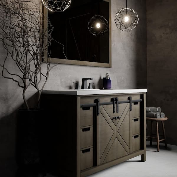 Marsyas 48 in W x 22 in D Rustic Brown Bath Vanity, White Quartz Countertop, Faucet Set and 44 in Mirror