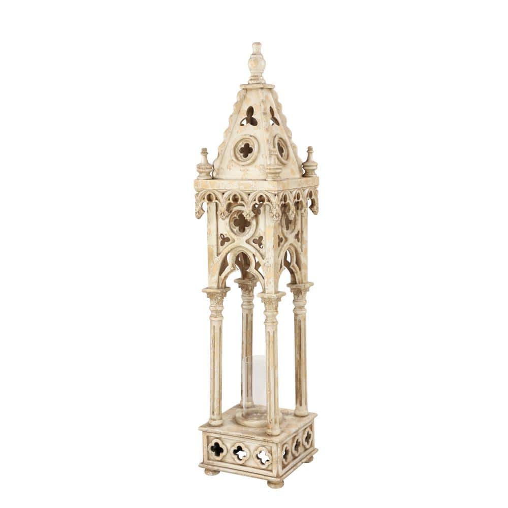 Elegant White Wood Vintage Hanging Candle Lantern - 12" x 55"
